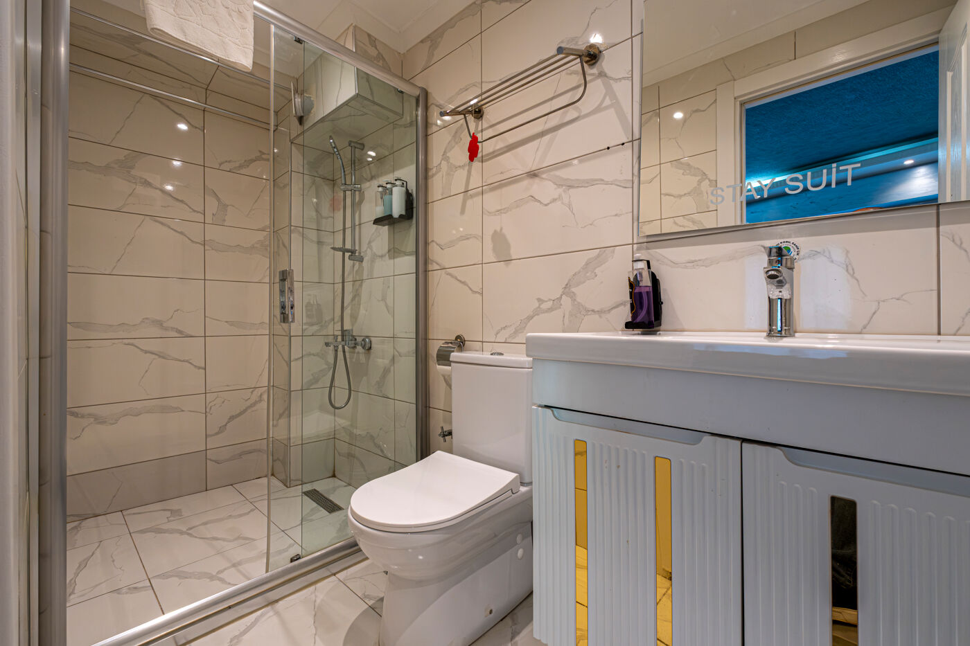 Luxurious bathroom with modern amenities